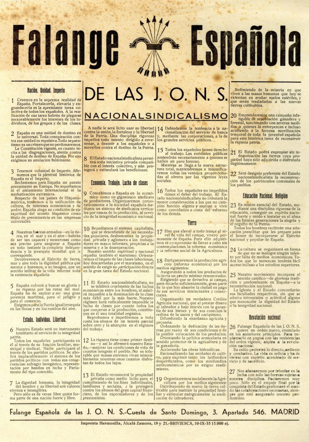 27 Puntos Falange Española de las JONS